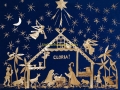 Straw Christmas Creche with Gloria on Blue Velvet
